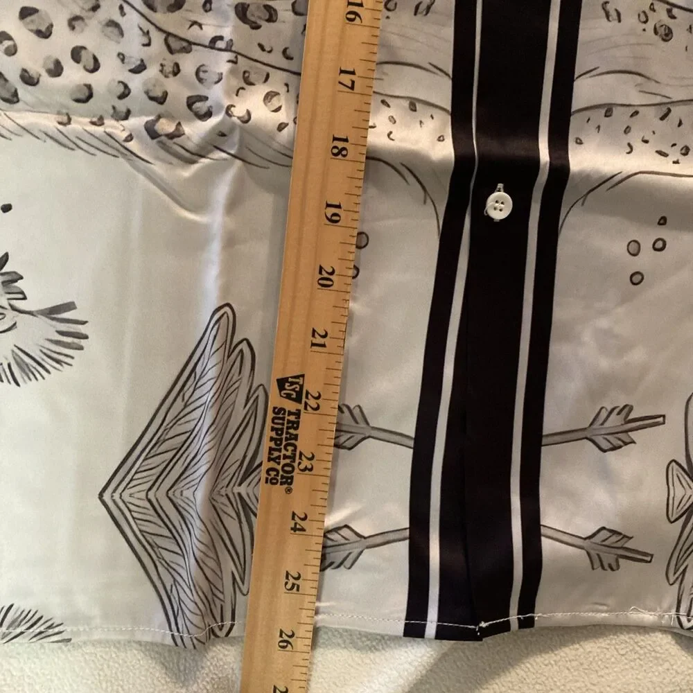 Custom Made Silk Like Lounge Shirt Size 5XL Geometric Design White/Black Classic - Picture 5 of 7